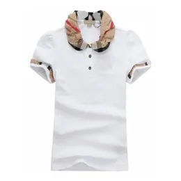 Damen Sommer Fashion Classic Sticker T-Shirt Slim Fit Plaid Collar Damen Kurzärmel T-Shirt