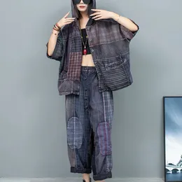 W trudnej sytuacji Plaid Matter Patchwork z kapturem z kapturem z krótkim rękawem spodnie z kurtką dwuczęściową Kobiety Kobiety Spring Summer LX829 240423