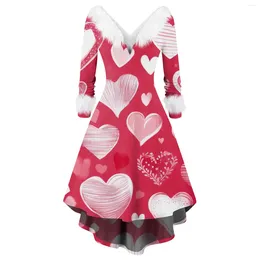 Повседневные платья женская мода V-образное вырезок Слим День Святого Валентина Причатчик с длинным рукавом vestidos de fiesta vestido fominino