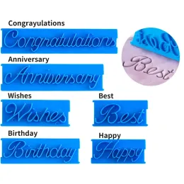 Moulds 6pcs Cake Baking Molds Alphabet Letter Words Cookie Press Stamp Embosser Cutter Fondant Mould Happy Birthday Cake Decoration