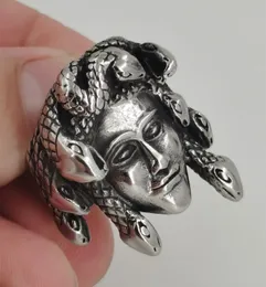 Grecka mitologia Gorgon Monster 316L Pierścionki ze stali nierdzewnej Horror Węże węży Snake Hair Medusa Ring Punk Biker Jewe 240424