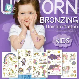 Tattoo Transfer Rocooart Unicorn Bronzing Childrens Metallic Gold Body Tattoos Flash Flash for Kids Glitter Tattoo Stuplicers 240427