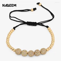 Charm Bracelets NADEEM Friendship CZ Crystal Copper Ball Beads Braiding Macrame Bracelet Gold Color Braided For Men Gift