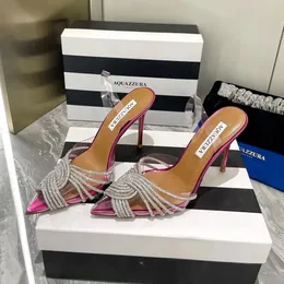 Aquazzura yüksek kaliteli tasarımcılar elbise ayakkabıları yeni kadın sandalet 10 cm kadın topuklar krista toka parti bayan düğün topuklu seksi% 100 deri taban sandalet 077