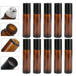 Bottles 10/20Pcs 10ml Empty Amber Thick Roll On Glass Bottles with Stainless Steel Roller Ball For Essential Oil Refillable Bottles