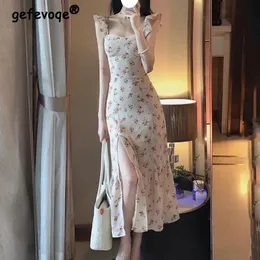 Summer Corean Fashion Sweet Floral Sleeveless Casual Midi Abito elegante French Vintage Women Sexy Flit Party Slim Dresses 240424