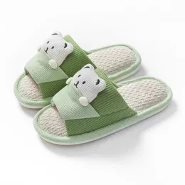 Slippers sandals spring autumn summer cute and classic cotton woven slippers cute little bear ladies home bedroom slippers casual and comfortable sandals I1