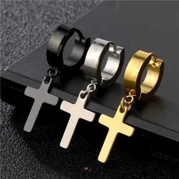 Stud 1PC Fashion Stainless Steel Cross Pendant Cartilage Drop Dangle Earrings For Women Men Punk Cool Jewelry Best Friendship Gifts