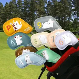 9PCSset Golf Iron Club Cabeça Caixa de proteção à prova d'água com tampas de imagem de gato fornecimento 240425