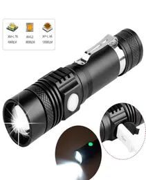 Latarki Pochodki 6200LM Super jasne LED USB Linterna Torch T6 L2 V6 Podwozie zasilania Zoomowalne światło rowerowe 18650