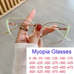 Lentes copos para visão menos 0 a 6.0 Moda verde olho de gato miopia miopia shortsight óculos de computador jogos de proteção azul óculos