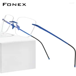 نظارات شمسية إطارات Fonex Pure Titanium Men 2024 Women Rimless Prescriptive Square Eyeglasses Eyeglasses Ofricely Myopia Optical Frame Eyewear