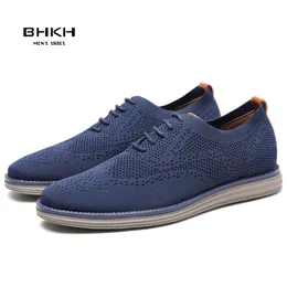 BHKH Breathable Knitted Mesh Casual Shoes Lightweight Smart Office Work Footwear Men 240420