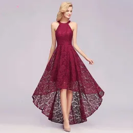 Runway Dresses Burgundy Plus Size High Low Lace Evening Dresses 2024 Halter Slveless Appliques Long Formal Party Prom Gowns Vestido De Fiesta Y240426