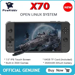 플레이어 New Powkiddy X70 7.0 인치 HD 화면 핸드 헬드 게임 콘솔 더블 플레이어 ATM7051 쿼드 코어 레트로 TV 비디오 게임 콘솔 선물