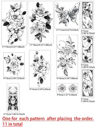 문신 전송 11 개의 아름다운 꽃 나비 문신 스티커 방수 수중 지속 가능한 현실적인 현실은 팔에 부착 될 수 있습니다 240426