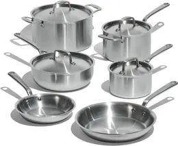 Disuários de utensílios de cozinha de 10 peças Pote de aço inoxidável e conjunto de panela - 5 dobras inclui frigideiras panelas de panelas de panor