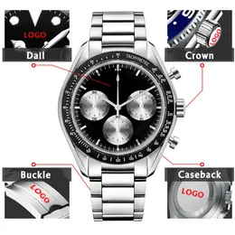 Avanadores de pulso logotipo personalizado diy 40mm vk63 movimento de quartzo assista homem homem impermeável qualidade de luxo mineral time correndo segundo brilho