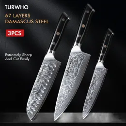 Knives TURWHO 13PCS Set Of Knives Japan 67 Layer Damascus VG10 Steel Core Chef Knife Super Sharp Santoku Utility Knife Cooking Tools