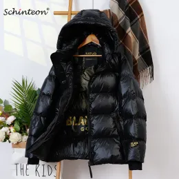 Coats Schinteon Women White Duck Down Jacket with Hood Casual Over Size Autumn Winter Warm Loose Thick Short Outwear 2023 New