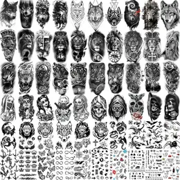 Tattoo Transfer 60 Sheets Ferocious Lion Tiger Temporary Tattoos For Men Women Arm Neck Devil Skull Tattoo Black Wolf Dragon Tatoo Small Desgin 240426