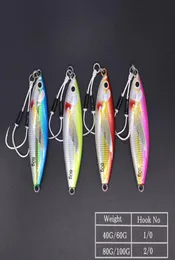 CASTFUN 40g 60g 80g 100g 4PClot Sea Fishing Lures Glow Slow Jigging Casting Jig Metal Jig With Fishing Hook Artificial Baits T2001418160