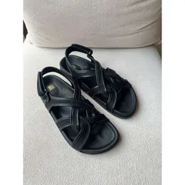 designer sandals women slide heels shoes Toteme Summer Roman Handmade Leather Woven Beach Shoes Black Linen Canvas Thick Sole IT3X