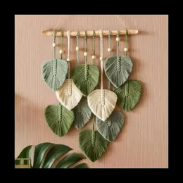 Macrame de folhas pendura de parede pendurada boho decoração de casa tecido teto de parede estética Tapeçaria Decoração de casamento de casamentos verde 240415