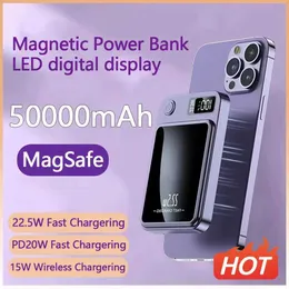 Mobiltelefon -Strombanken 50000MAH Magnetic 22.5W Wireless Ultra Fast Ladepaket Pack für iPhone Samsung Huawei tragbarer Induktionsladegerät 240424