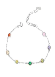 Rainbow Color Cz Station Bracelet Buzel Round Disk Charm Colorful Summer Presente 925 Silvelr Mimniam Chains para Girl3203129