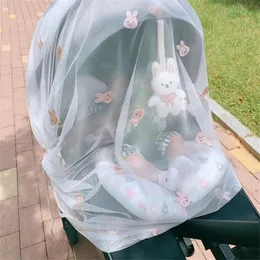 Korean Bear Baby Stroller Mosquito Net Mesh Fly Insect Shield Protection Summer Sunscreen Carriage Cover Pram Netting Accessory 240412