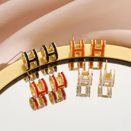 Kadınlar için moda kulak saplama lüks cazibe çember küpeler altın h hoops marka tasarımcısı mücevher elmas küpe