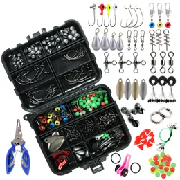 188st Fishing Accessories Kit med tackle Box -tång Jig Hooks Swivels Snaps Sinker Sliders Pärlor 240415