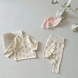 Clothing Sets 2024 Spring Autumn Kids Homewear Outfits Boy Girl Infant Fruit Print Long Sleeve Tops Pants Bibs 3pcs Baby Cotton T-shirt Set