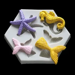 Moulds 1pcDIY Baked Large and Small Fish Tail, Sea Star, Seahorse Liquid Silicone Mold