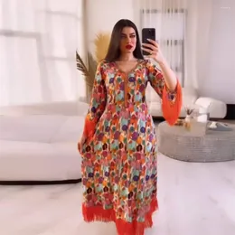 Abbigliamento etnico Stampa floreale Maxi Dress for Women Muslim Nappel Party Dress Eid Mubarak Marocco Kaftan Dubai Abaya Turchia Jalabiya