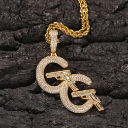 Hip Hop Double C The gun Pendant Necklace TopBling 5A Zircon Jewelry Men Gift