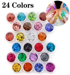 24jarsSet Holographic Glitter Nail Flakes Chunky Glitter Holographic Powder Face Body Eye Nail Art Manicure Decoration7878586