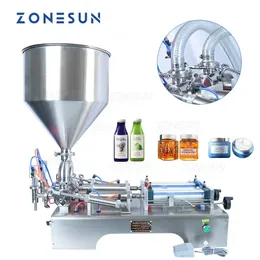 ZONESUN Semi-automatic Double Nozzles Paste Liquid Cream Honey Beverage Juice Filling Machine Pneumatic Oil Bottle Filler ZS-GY2