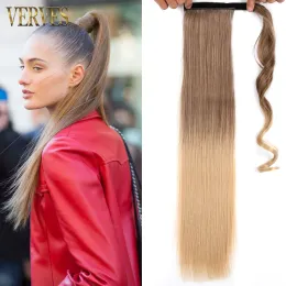 Rabinhos de cavalo rabos de cavalo verves sintéticos longos e retos em torno do clipe em rabo de cavalo 22 polegadas Heat Reistan Pony Tail Ombre Fake Hair for Women