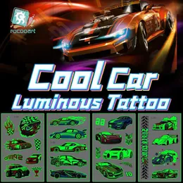 Tattoo Transfer Luminous Cool Car Tattoos Stattoos Lattoor for Kid Fake Tattoo Race Car Sports Meet Move Waterproof Glow في Night Kids Tatoo 240426