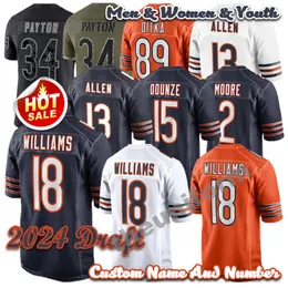 2024 Draft 18 Caleb Williams Custom 13 Keenan Allen 15 Rome Odunze 10 Claypool 34 Payton 23 Hester 33 Johnson Men Womens Youth Football Jersey Size S-6XL