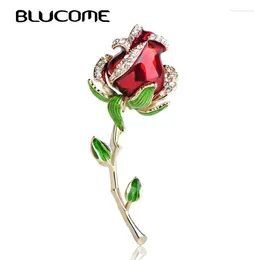 Broschen Blucome schöne rote Rose Blume Brosche Emaille Zinklegierung Corsage Pin Schmuckzubehör Valentinstag Geschenke für Frauen Mädchen