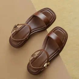 Summer Womens Sandals Luxury Leather Fashion Toe Open Strap Comant Block Heel Platform Sandalen 240412