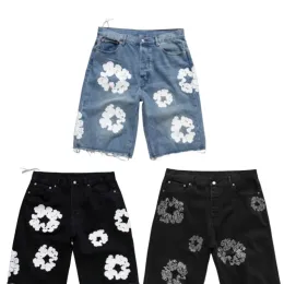 Designer Denim Jeans Shorts Mens Damen Mens Jean Shorts Motorcycle Biker Rock Black White Flower Short Pants Skinny Slim Ripped Hole Denim Clothes