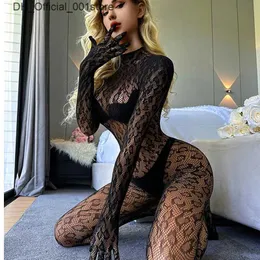 Sexy Set Cosplay Full Body Stockings Womens Porn Hollow Out Lingerie Lace Tights Transparent Fishing Net Bodysuit Doll Sex Costume Q240426