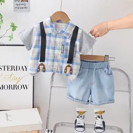 Set di abbigliamento 2024 Boutique Baby Boy Summer Clothes for Boys Boys da 2 a 3 anni Fashion Plaid Short Short Shirts Tops and Shorts Abito pantaloncini