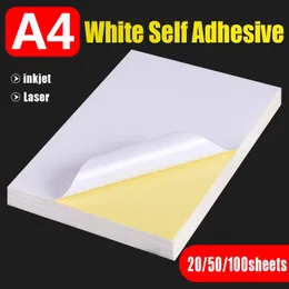 20 50 folhas A4 White Adesive Self adesivo Rótulo de papel de superfície fosco de superfície para a jato de a jato de tinta a laser papel de artesanato 240423