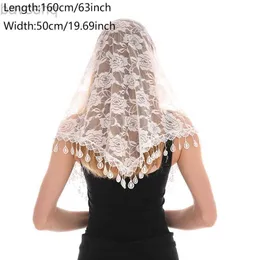 Sjalar Hot Selling Triangle Veil Scarf Polyester Jacquard Rose Shawls For Women Muslim Church Prayer Wedding Shawls pannband 160*50 cm D240426