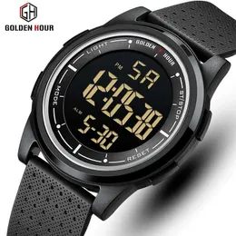 Нарученные часы Goldenhour Fashion Outdoor Sport Men Multifunctional Targe Claick Chrono 5bar Водонепроницаемый цифровой ремешок Y240425